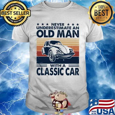 Never underestimate an old man with a classic car vintage retro stars shirt