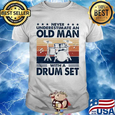 Never underestimate an old man with a drum set vintage retro stars shirt