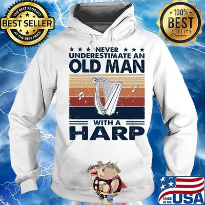 Never underestimate an old man with a harp vintage retro stars s Hoodie