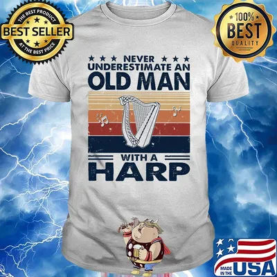 Never underestimate an old man with a harp vintage retro stars shirt