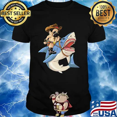 Official Cowboy Pug Riding Shark Shirt