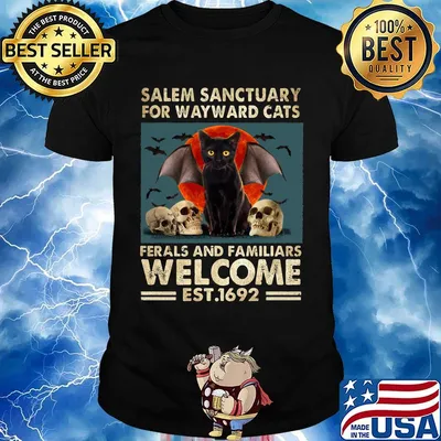Official Salem Sanctuary Ror Wayward Cats Rerals An Familiars Welcome Est1962 Sunset Skullcap Shirt
