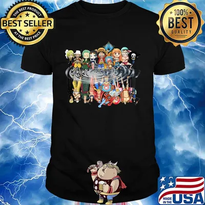 One piece cartoon chibi characters water reflection shirt
