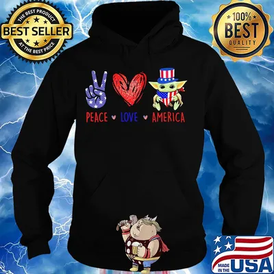 Peace love america baby yoda american flag independence day s Hoodie
