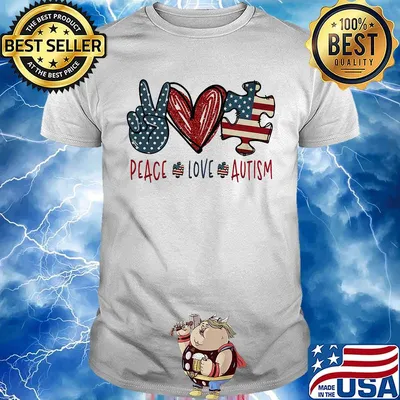 Peace love autism American flag heart shirt