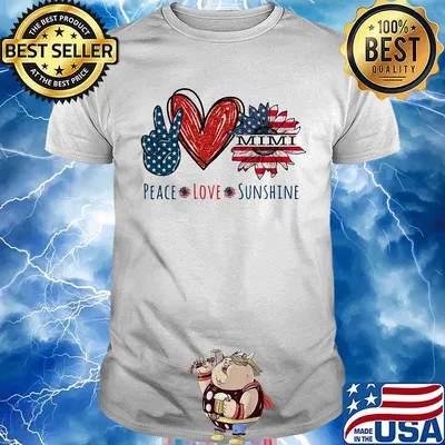 Peace love sunshine mimi sunflower heart American flag veteran Independence day shirt