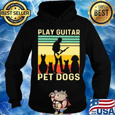 Play guitar pet dogs vintage retro s Hoodie