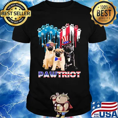 Pug pawtriot heart american flag independence day shirt