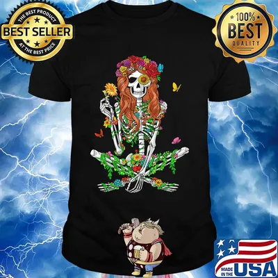 Skeleton Psychedelic Hippie Sunflower Festival Girls Shirt