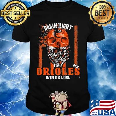 Skull damn right I'm a baltimore orioles fan win or lose american flag independence day shirt