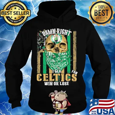 Skull damn right I'm a boston celtics fan win or lose american flag independence day s Hoodie