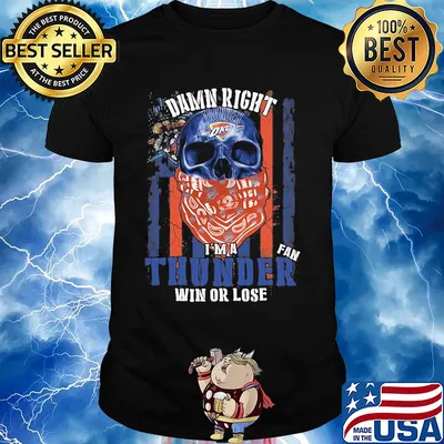 Skull damn right I'm a oklahoma city thunder fan win or lose american flag independence day shirt