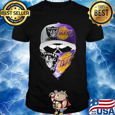 Skull face mask oakland raiders and los angeles lakers shirt