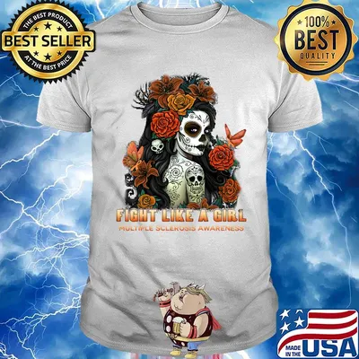 Skull fight like a girl multiple sclerosis awareness flowers butterfly shirt