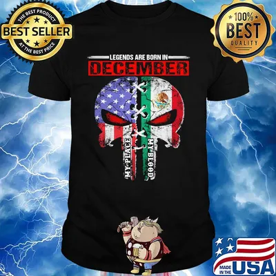Skull legends are born in december my place my blood american and mexican flag shirt