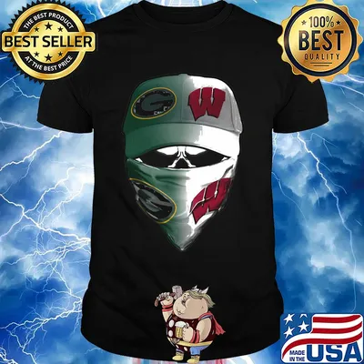 Skull mask green bay packers and wisconsin badgers shirt