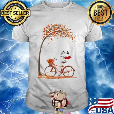 Snoopy and bicycle autumn yellow leaves shirt