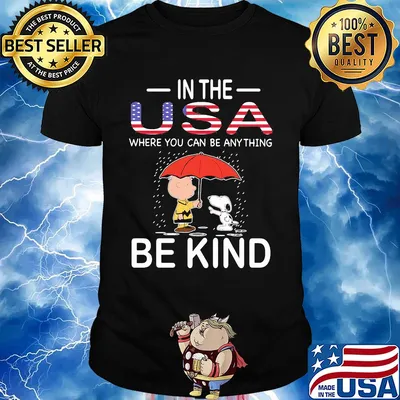 Snoopy and charlie brown in the usa where you can be anything be kind independence day shirt