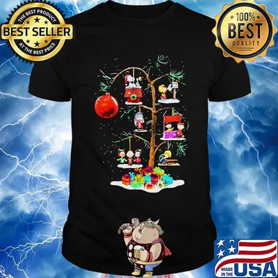 Snoopy and woodstock around christmas tree shirt