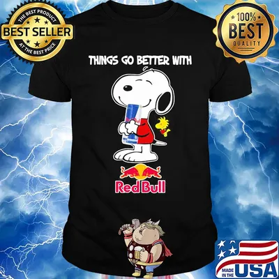 Snoopy and woodstock things go better with red bull shirt