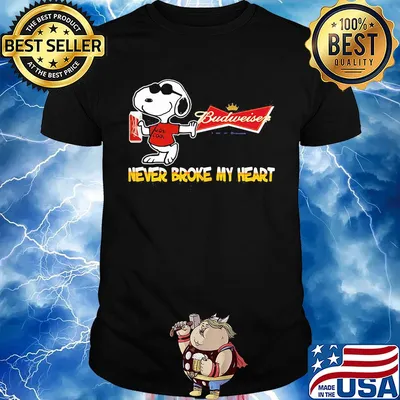 Snoopy budweiser beer never broke my heart logo shirt