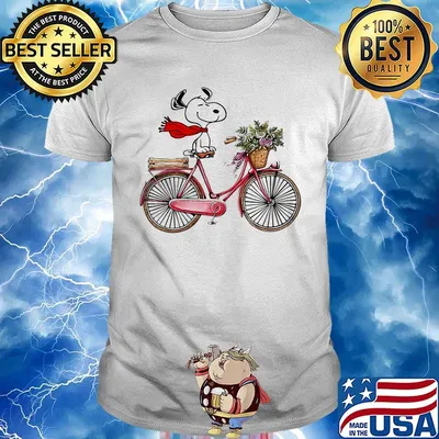 Snoopy riding bicycle flowers shirt