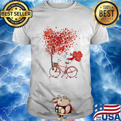 Snoopy riding bicycle heart tree shirt