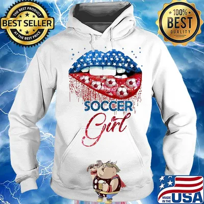 Soccer girl lip American flag veteran Independence day s Hoodie