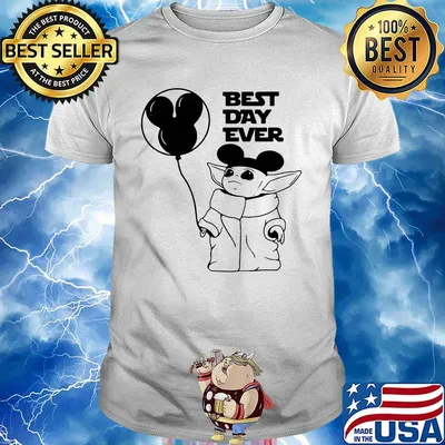 Star wars baby yoda holding balloon mickey mouse best day ever shirt