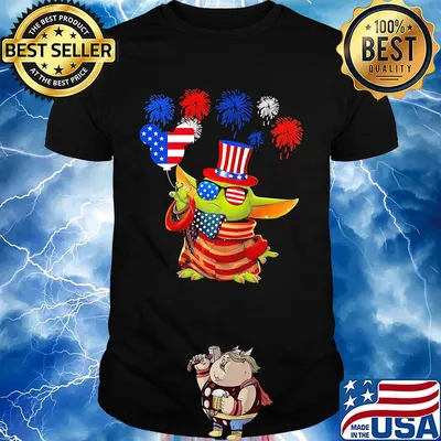 Star wars baby yoda holding balloon mickey mouse firework american flag independence day shirt