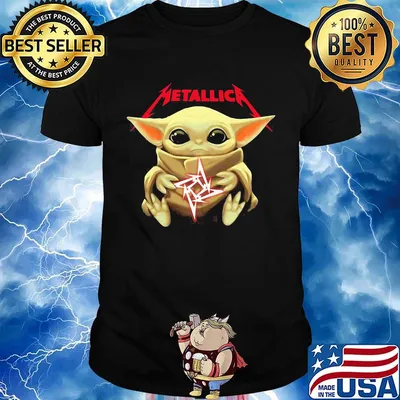 Star wars baby yoda hug metallica band logo shirt