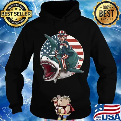 Uncle Sam Riding Great White Shark Independence Day Shirt Hoodie