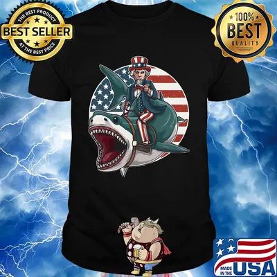 Uncle Sam Riding Great White Shark Independence Day Shirt