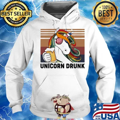 Unicorn drunk american flag independence day vintage retro s Hoodie