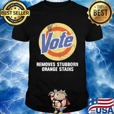 Vote removes stubborn orange stains logo shirt
