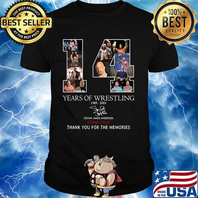 14 years of wrestling 1989 2003 steven james anderson stone cold thank you for the memories signature black shirt