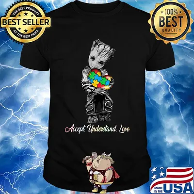 Baby groot hug heart autism accept understand love shirt