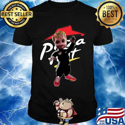 Baby groot pizza hut logo shirt