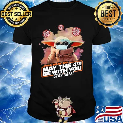 Baby yoda mask star wars day may the 4th be with you stay safe covid-19 shirt
