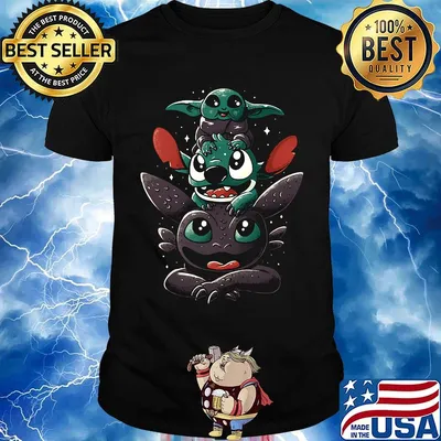 Baby yoda stitch and toothless dragon shirt