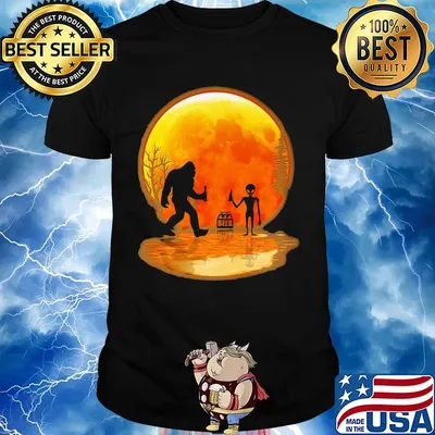 Bigfoot drink beer alien moon blood shirt