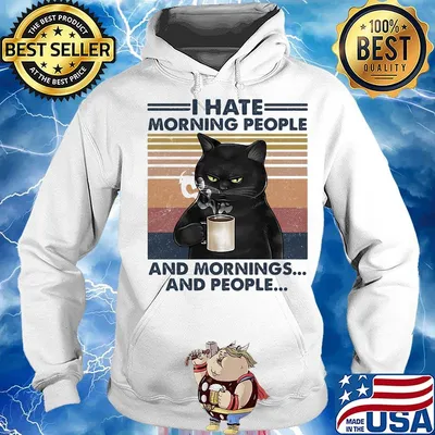 Black cat drink tea i hate morning people and mornings and people vintage retro s Hoodie