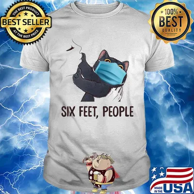 Black cat mask six feet people shirt
