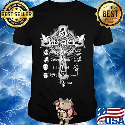 Black sabbath faith cross members signatures shirt