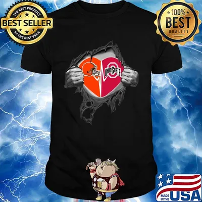 Blood insides cleveland browns and ohio state buckeyes heartbeat shirt