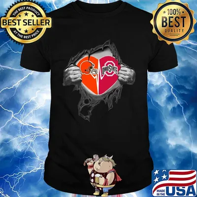 Blood insides cleveland browns and ohio state buckeyes logo heartbeat shirt