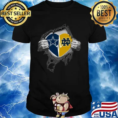Blood insides dallas cowboys and notre dame heartbeat shirt