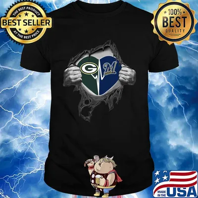 Blood insides green bay packers and milwaukee brewers heartbeat shirt