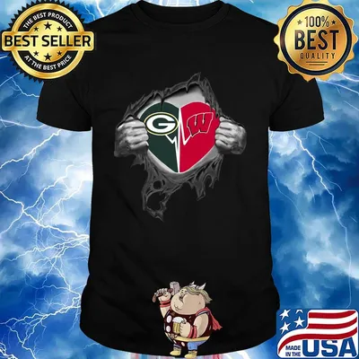 Blood insides green bay packers and wisconsin badgers heartbeat shirt