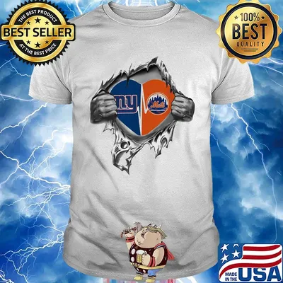 Blood insides heart new york giants and new york mets shirt